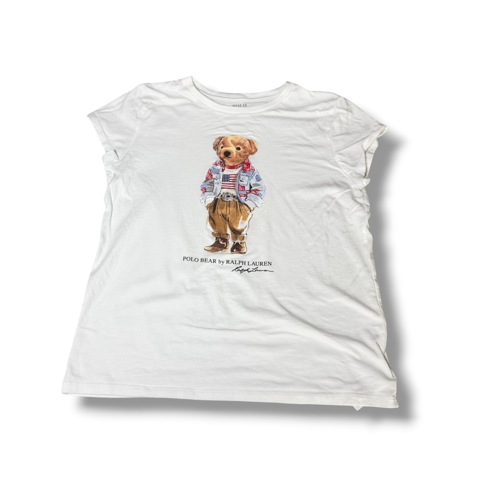 Polo Ralph Lauren Polo Bear T-Shirt Kids Size XL White Graphic Tee Western Style